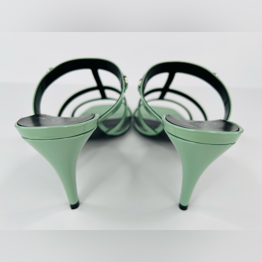 Gucci Pacific Green Glossy Leather Horsebit Heel Mule Sandals Size EU 39.5 - Picture 10 of 11